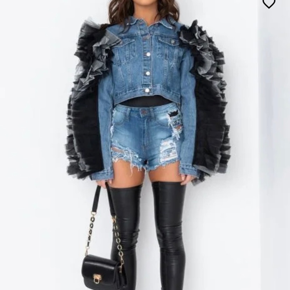 AZALEA WANG TULLE DENIM JACKET AKIRA